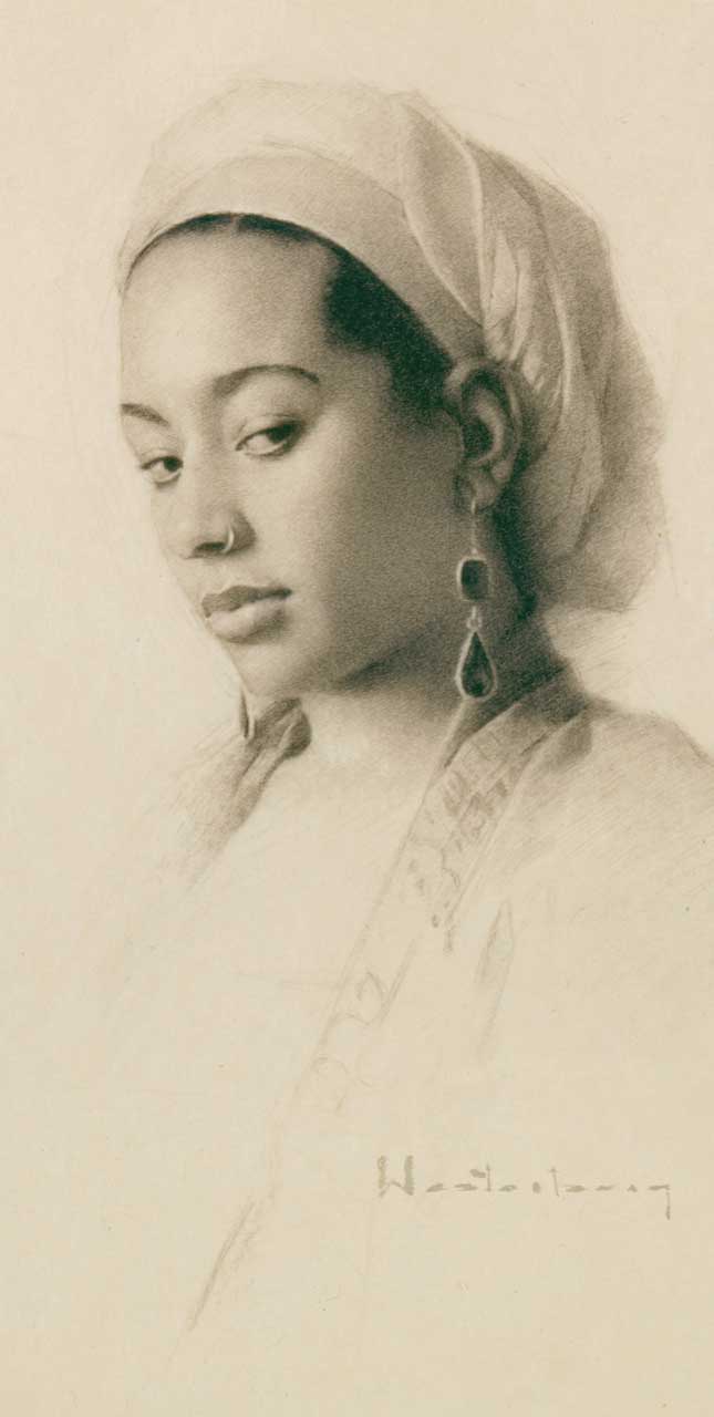 realistic drawings - Aaron Westerberg (b. 1974), "Anna with Smirk," 2004, charcoal on rice paper, 14 x 7 in., Vanessa Rothe Fine Art (Laguna Beach, California) 