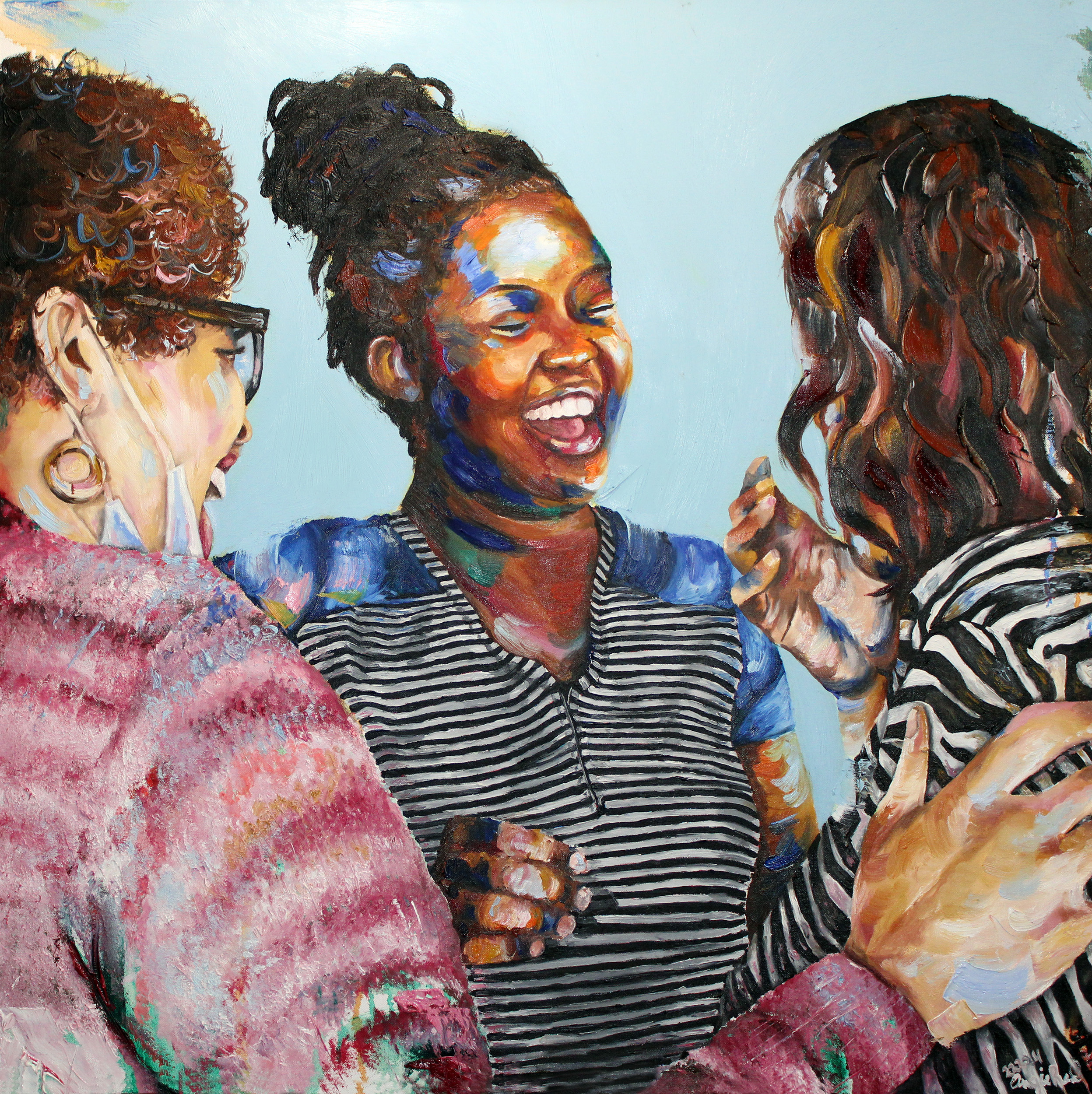 "Whenever We Get Together," 2024, oil on canvas, 35 x 35 in. "A sweet moment captured between generations." ~ Angie Redmond