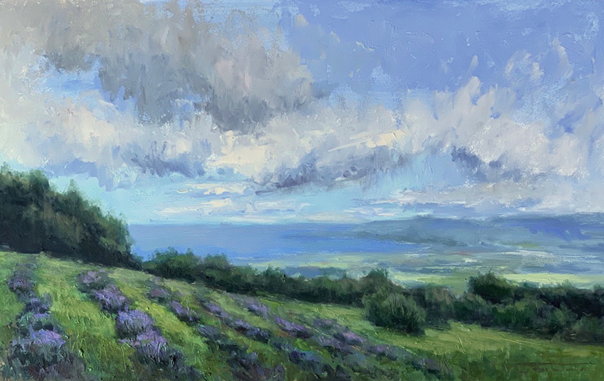 Jane Hunt, “Lavender Farm,” Oil on Gessoboard, 10 x 16 in.