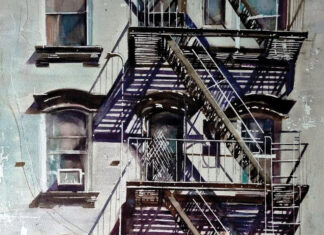 David Poxon (b. 1960), "Escape," 2023, pure watercolor on paper, 27 x 16 in., available through IWME 2024 or the artist