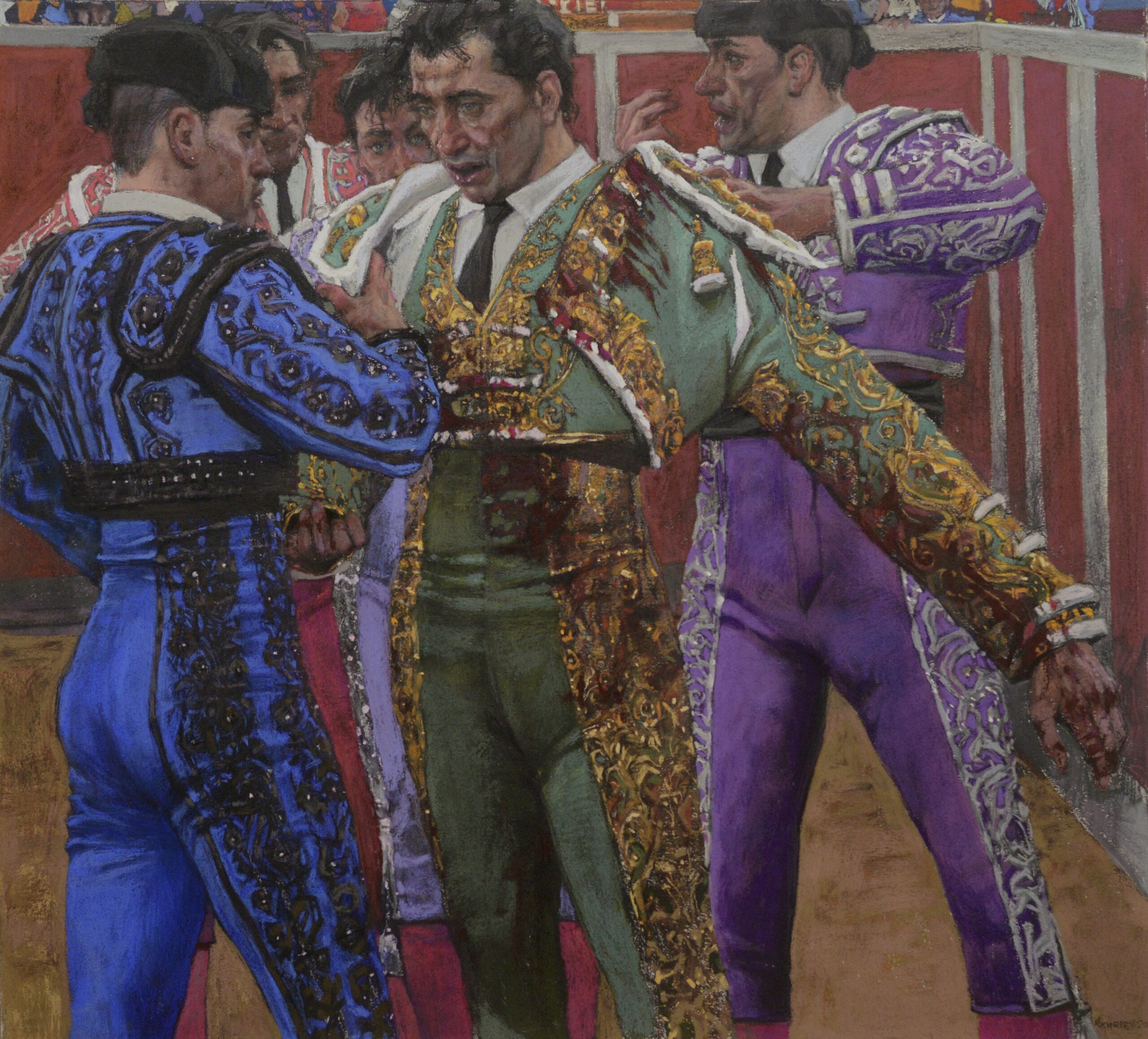 Daud Akhriev, "Toreros," pastel painting