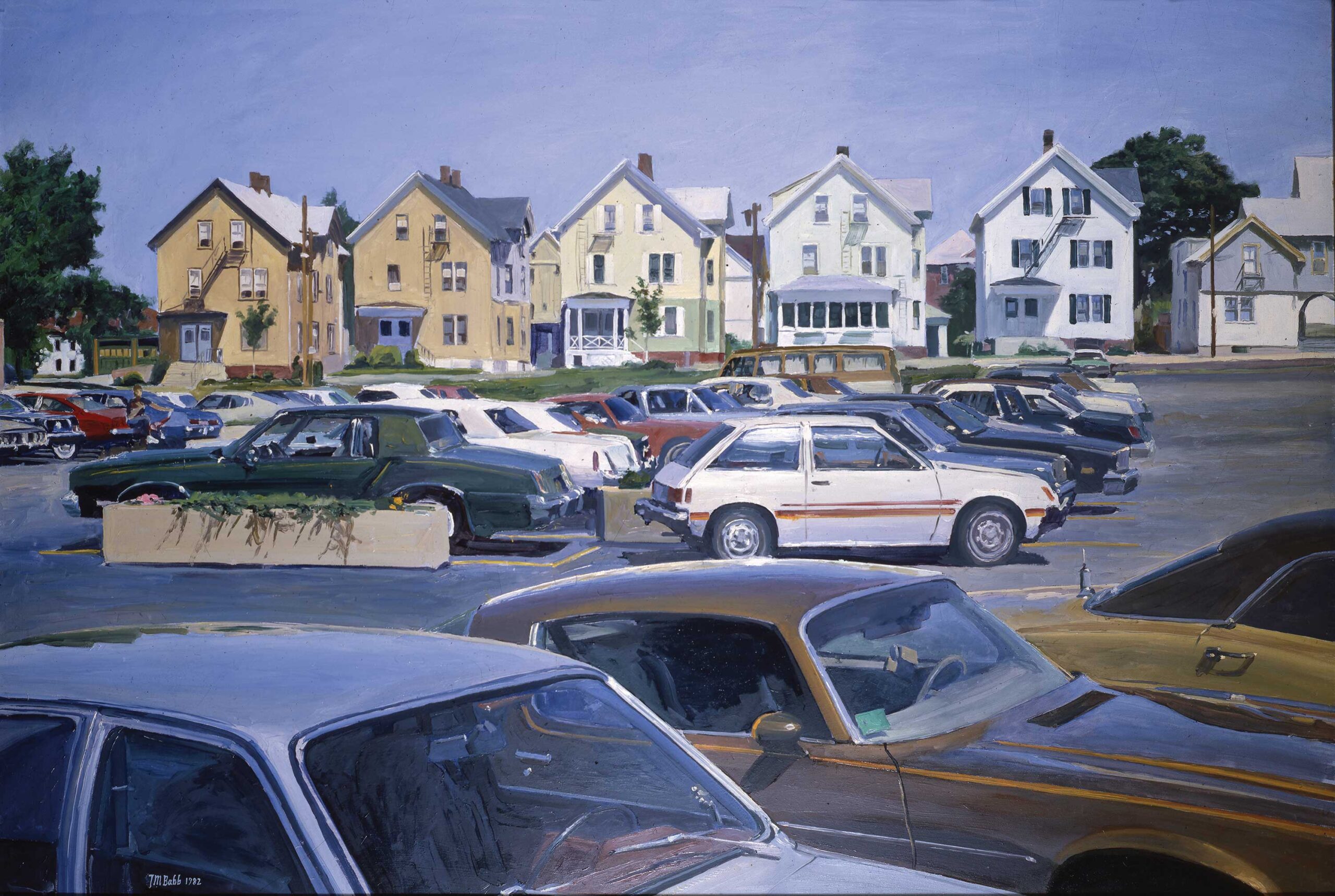 Contemporary realism - Joel Babb, "Automotive US," 1982, oil on panel, 30 x 45 in., collection of Susanna Fichera