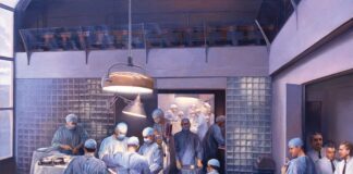 Contemporary realism - Joel Babb, "First Successful Organ Transplantation in Man," 1995–96, oil on linen, 70 x 88 in., Countway Library of Medicine, Harvard Medical School