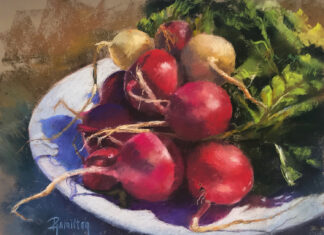 For the Love of Flowers: 7 Pastel Paintings and the Inspiration Behind Them Pastel paintings - Pamela Hamilton, “Crimson Globes,” pastel on paper, 8 x 10 in.