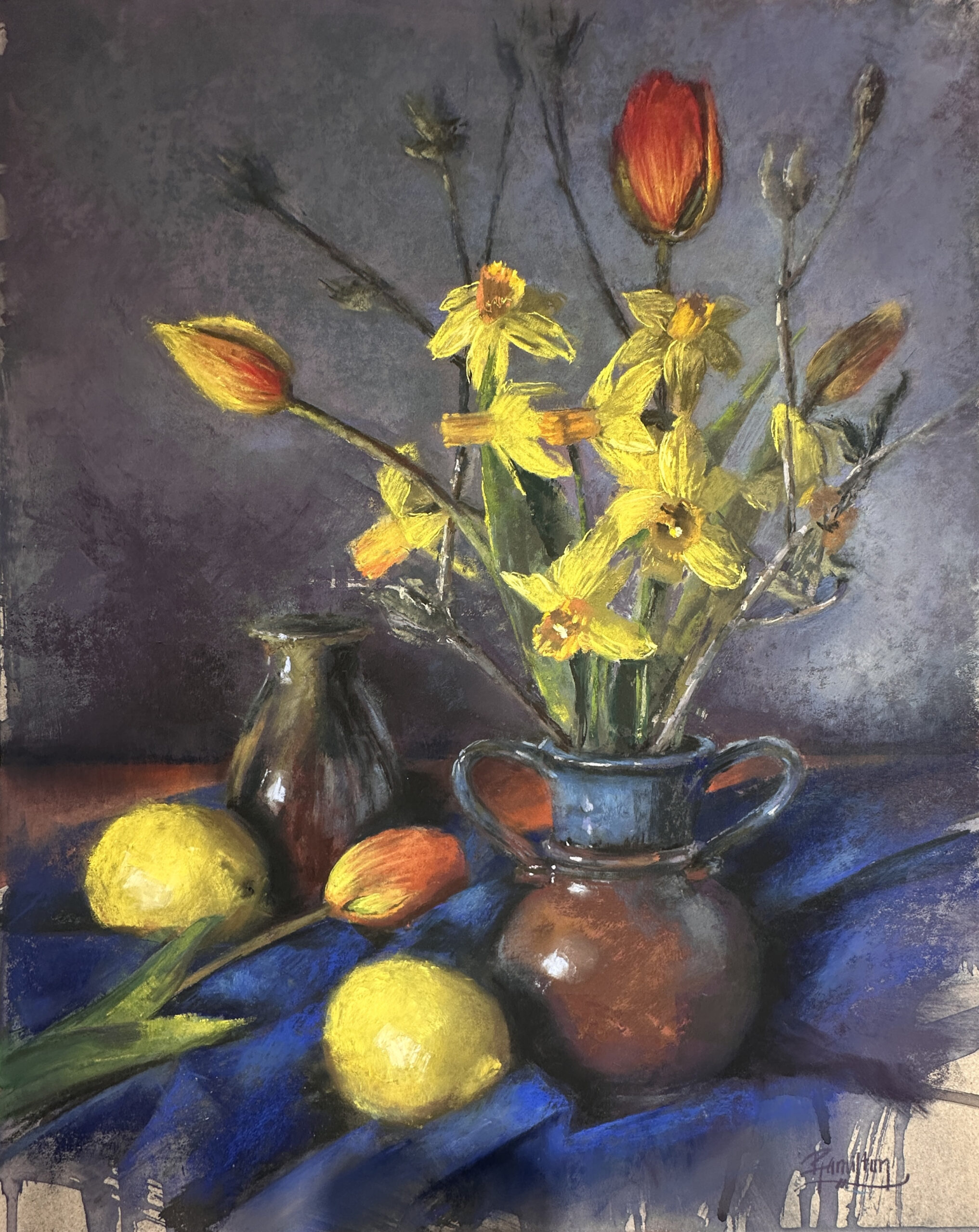 Pastel paintings - Pamela Hamilton, “Spring Blooms and Lemons,” pastel on paper, 20 x 16 in.