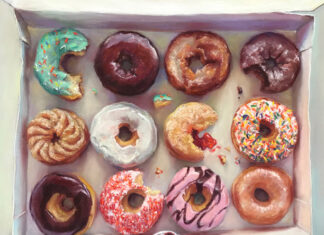 Judith Kazdym Leeds, “There Went My Diet,” Pastel on Canson Mi-Teintes paper (smooth side), 18’ X 24”