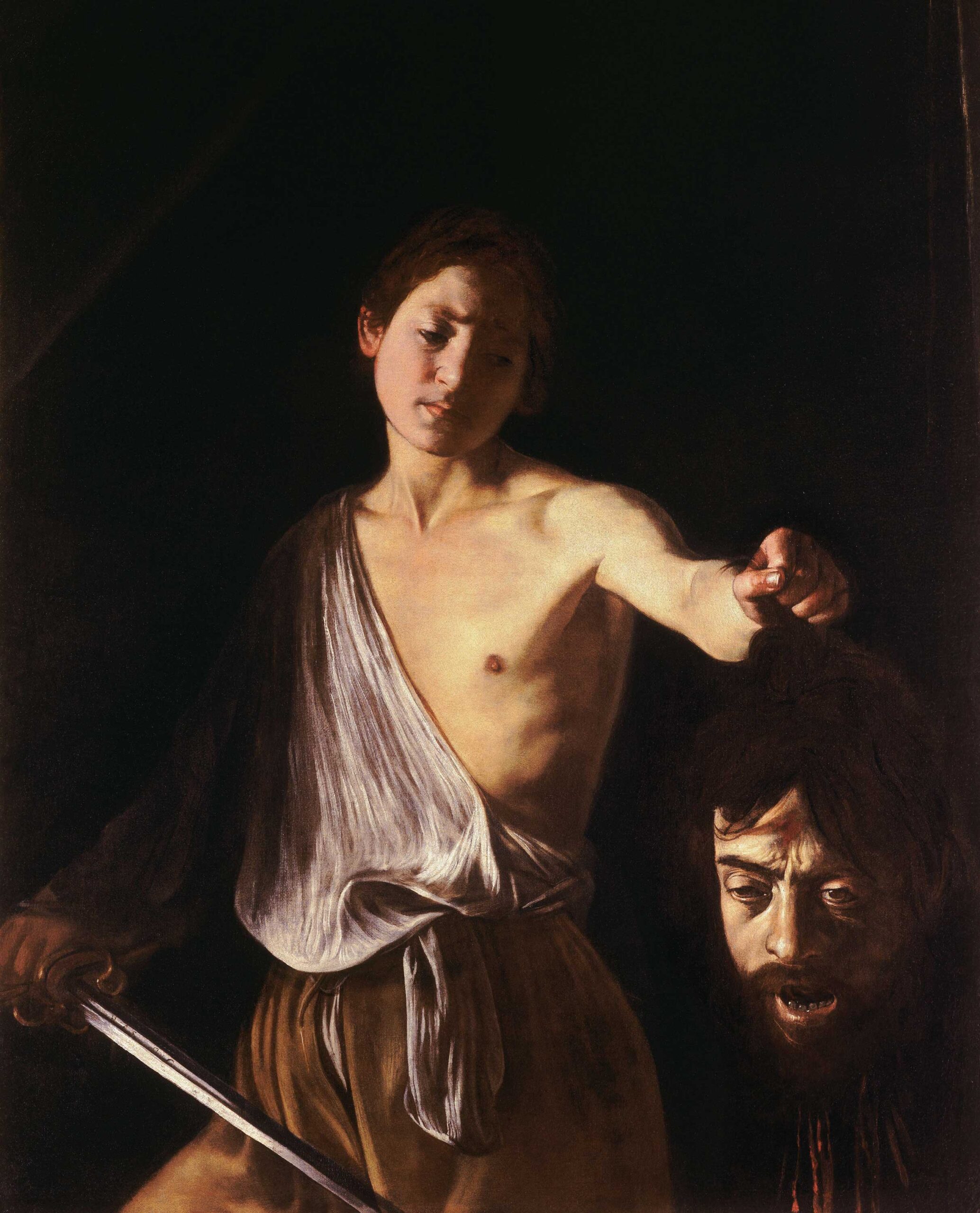 Michelangelo Merisi Da Caravaggio (1571–1610), "David with the Head of Goliath," 1606–07, oil on canvas, 49 1/4 x 39 3/4 in., Galleria Borghese, Rome