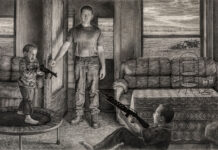 charcoal drawings - Edgar Jerins, "Christmas Day, Yutan, Nebraska," 2004, charcoal on paper, 60 x 103 in., collection of the artist