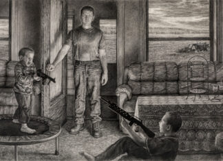 charcoal drawings - Edgar Jerins, "Christmas Day, Yutan, Nebraska," 2004, charcoal on paper, 60 x 103 in., collection of the artist
