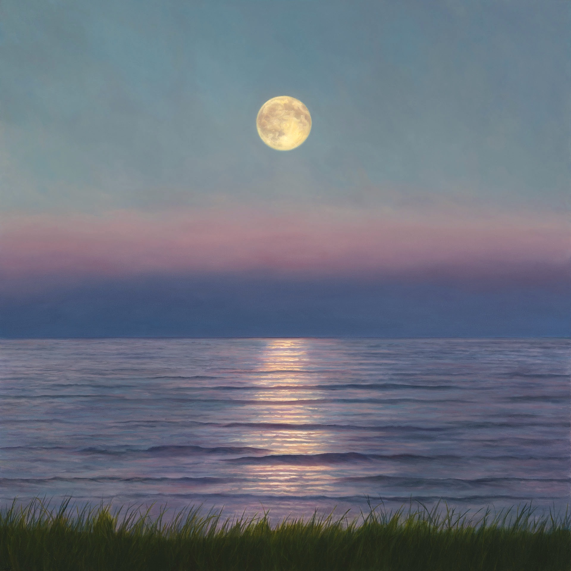 landscape paintings - Edward Duff, "Moon Rise," 36 x 36 in., oil on canvas, 2024