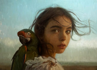 Contemporary realism - Kesja Tabaczuk, "Wings of Wanderlust," 2024, oil on linen, 43 × 43 in.