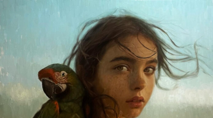 Contemporary realism - Kesja Tabaczuk, "Wings of Wanderlust," 2024, oil on linen, 43 × 43 in.
