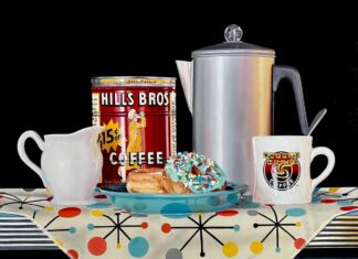 Robert Bucknell, “Retro Roast,” oil on panel, 20 x 26 in.