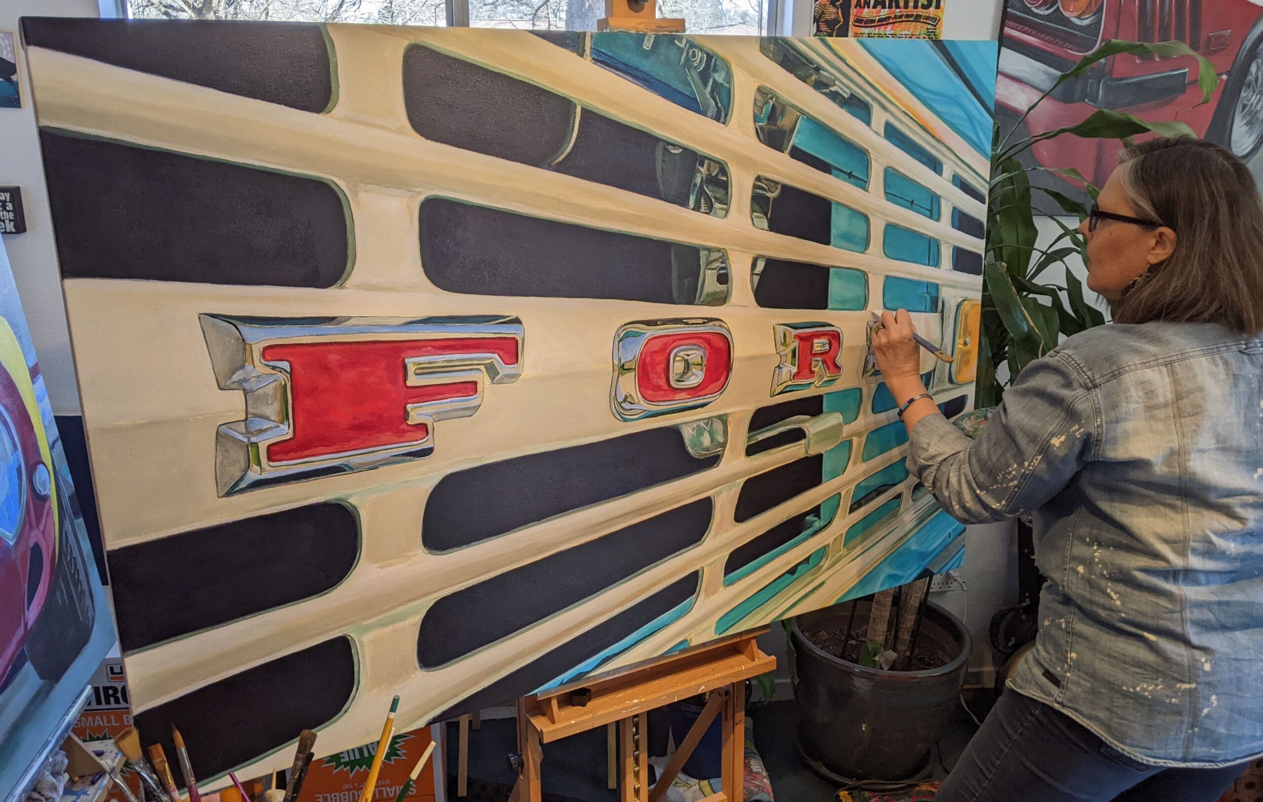 More recently, working in my studio on painting a 1970 Ford Bronco grill