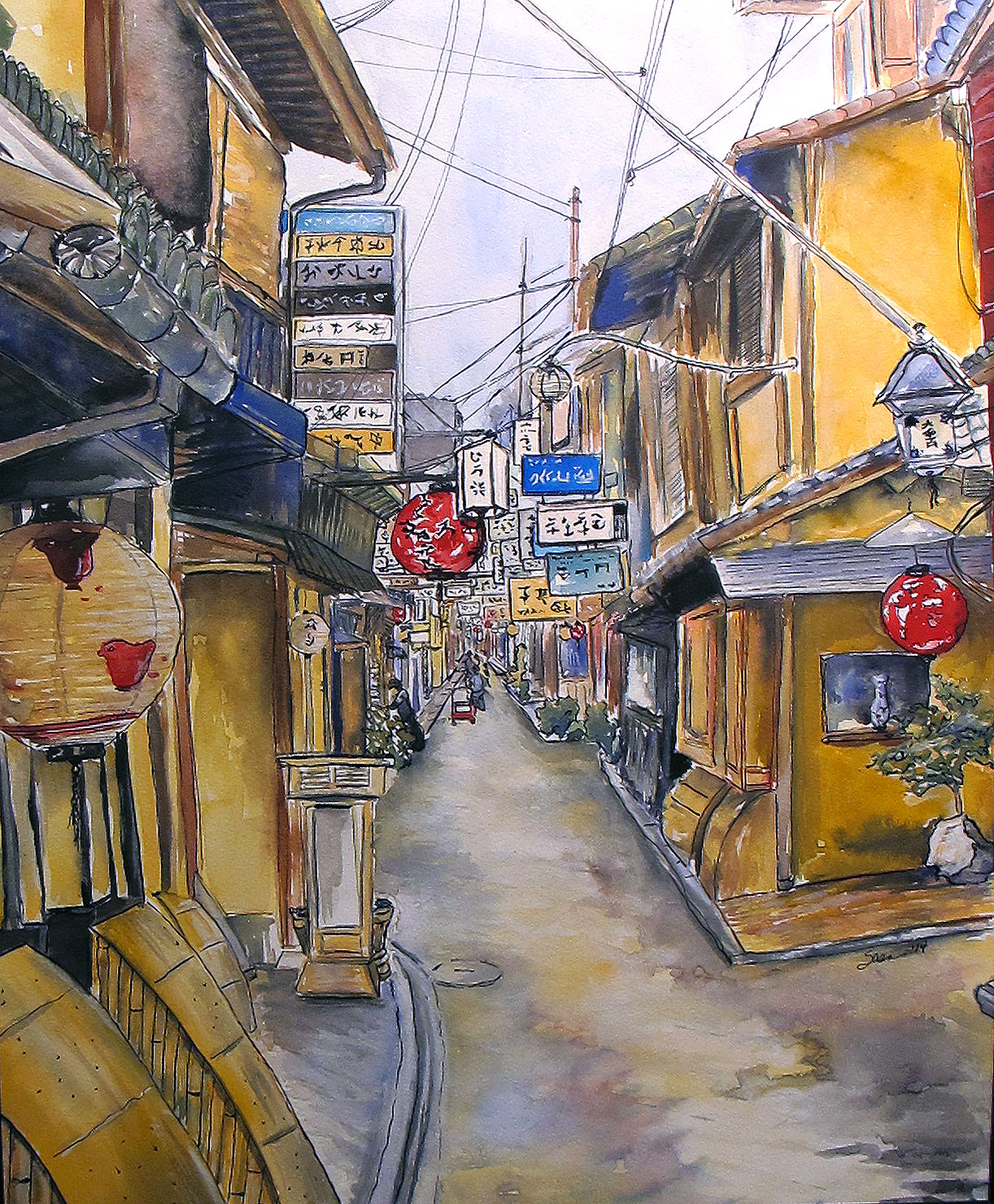 Painting of a Kyoto alleyway, 2014