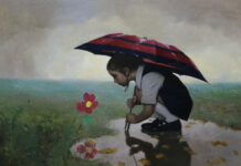 Mark R. Pugh, "The Optimist, a.k.a. April Showers, May Flowers," Oil, 30 x 48 inches