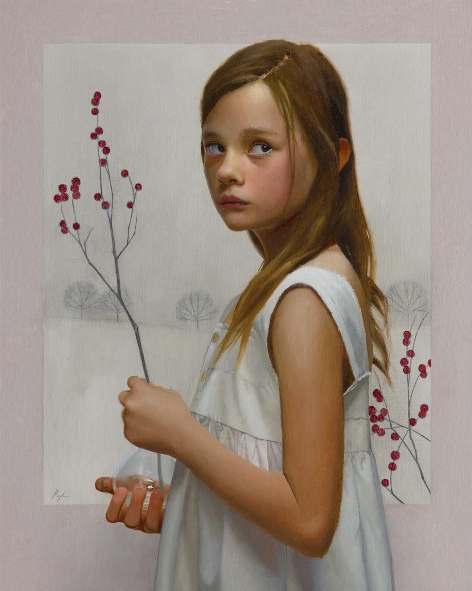 Mark R. Pugh, "Girl with Winter Berries," 2023, Oil and Graphite