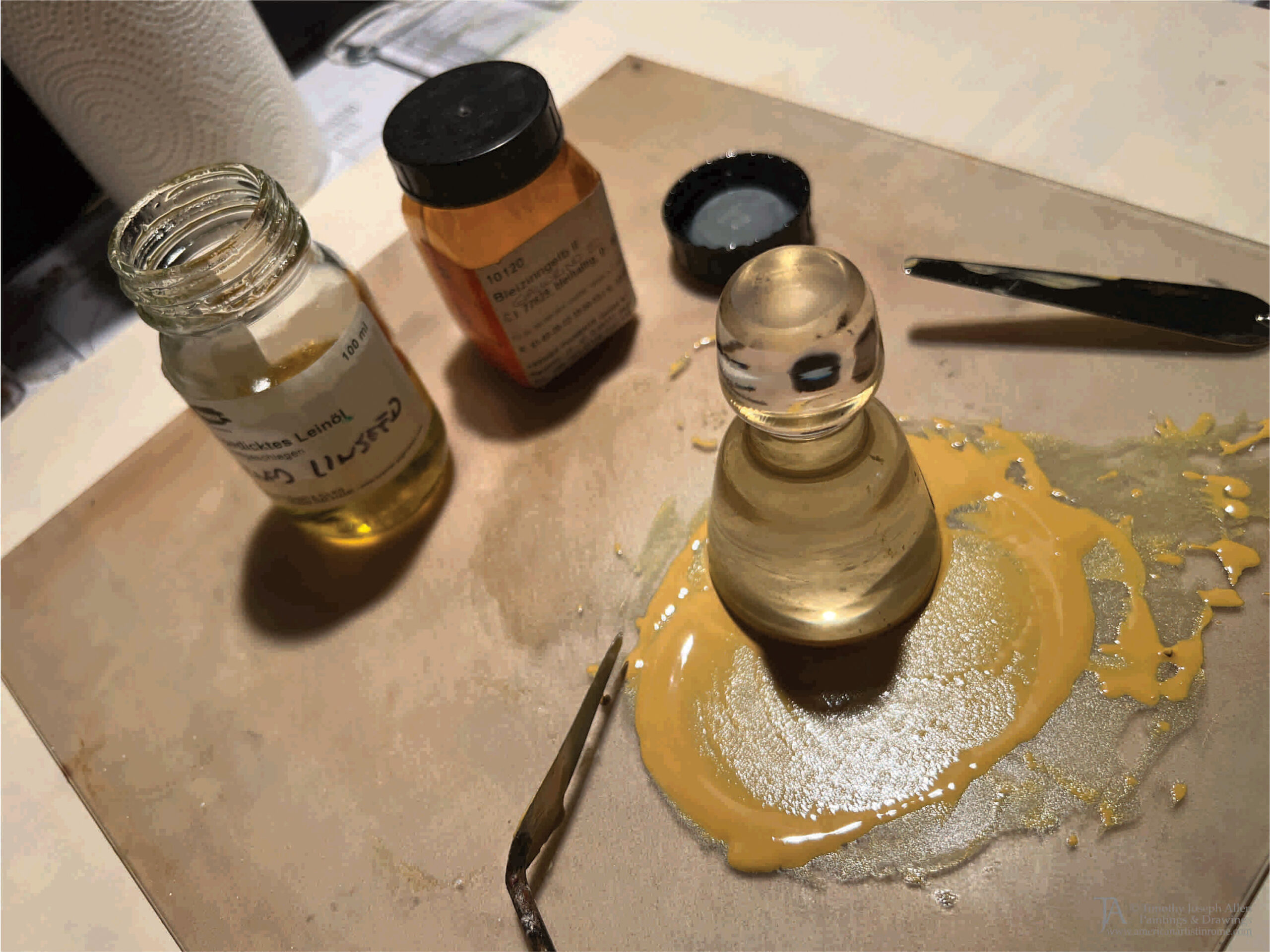 Figure 2: Lead-tin yellow, type II. Our supply of this pigment (and others) was generously provided by Kremer Pigmente.