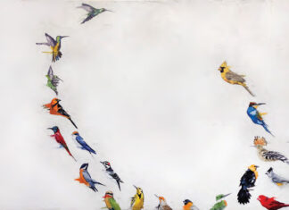 Painting of the Week: “Between Here and Heaven” Michael Dickter (b. 1952), "Between Here and Heaven," 2022, oil and mixed media on panel, 40 x 60 in., private collection