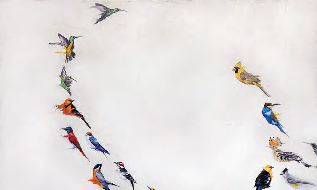 Michael Dickter (b. 1952), "Between Here and Heaven," 2022, oil and mixed media on panel, 40 x 60 in., private collection