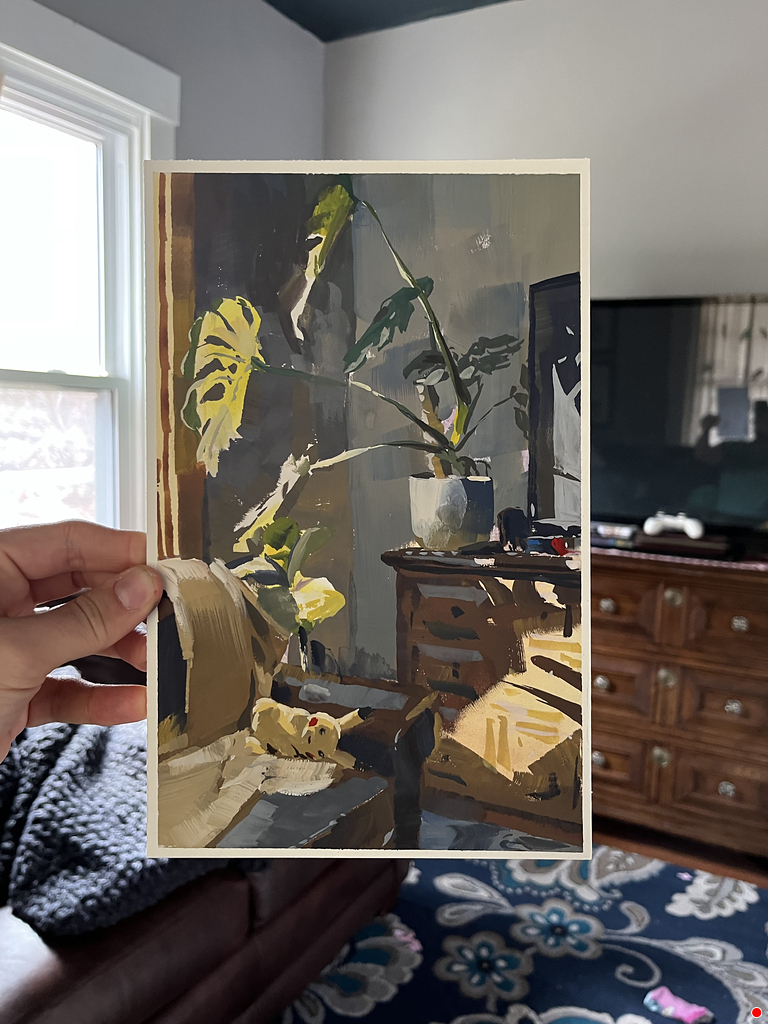 Jared Cullum, "Corner of the Room," gouache, private collection