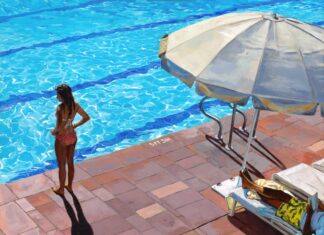 Benjamin Kendall, "Contemplating," acrylic on panel, 12 x 12 in.; PleinAir Salon winner in October 2024 for the Best Water category