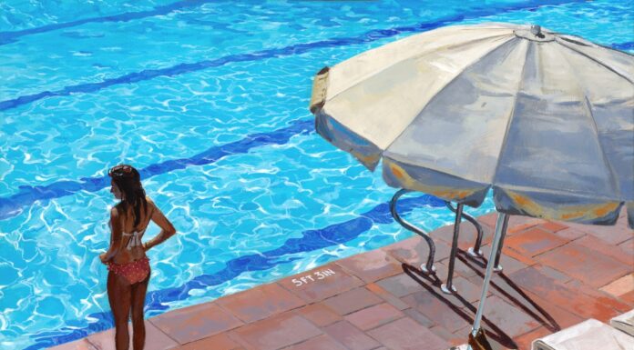 Benjamin Kendall, "Contemplating," acrylic on panel, 12 x 12 in.; PleinAir Salon winner in October 2024 for the Best Water category