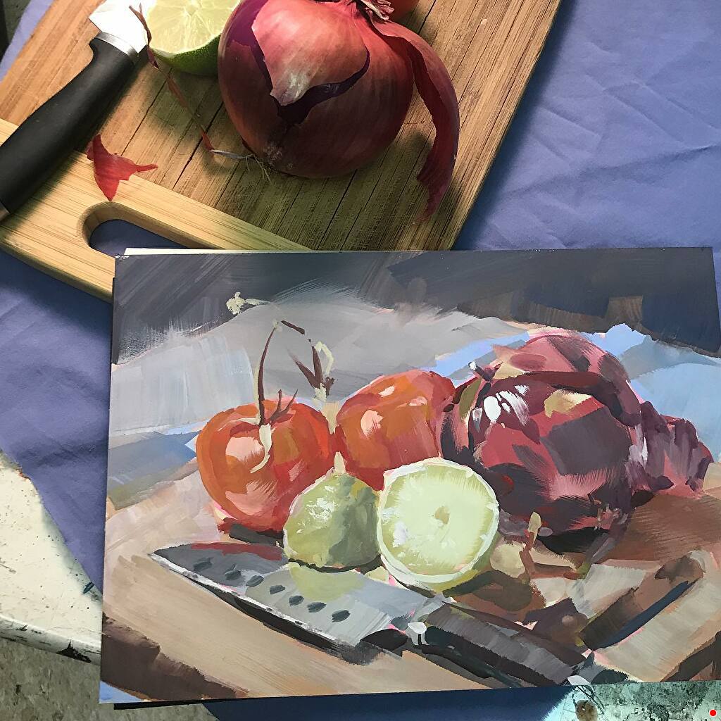 Sketching with gouache - Jared Cullum, "Salsa," gouache sketch, 7 x 10 in., private collection