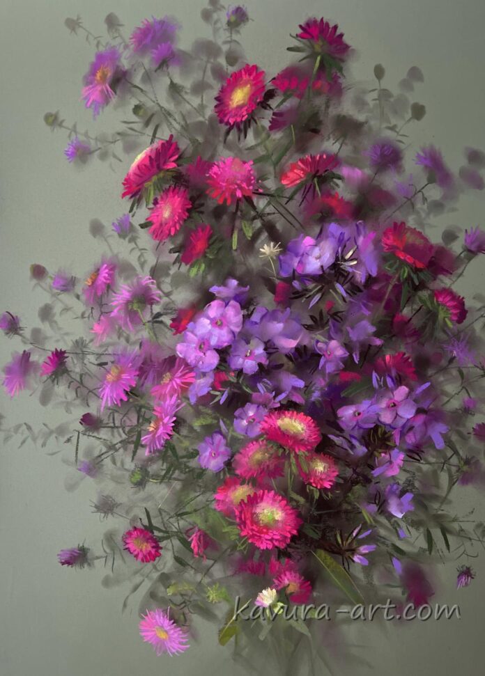 "Asters and Phlox" (pastel) by Vera Kavura