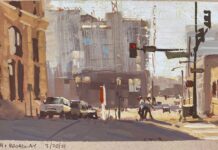 Judd Mercer, Plein Air Study, 2021, gouache, 4 x 7 in.