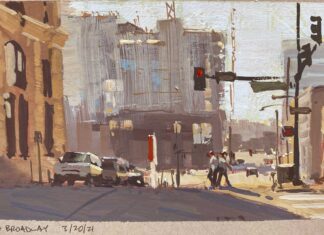 Judd Mercer, Plein Air Study, 2021, gouache, 4 x 7 in.
