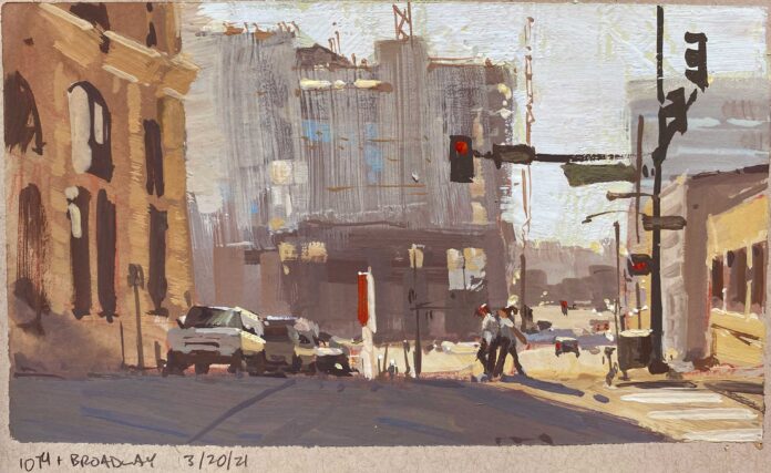 Judd Mercer, Plein Air Study, 2021, gouache, 4 x 7 in.
