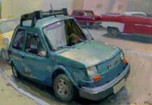 Angela Sung, "Cuba Car," 2021, gouache, 11.5 x 8 in.