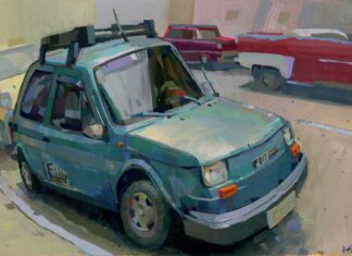 Angela Sung, "Cuba Car," 2021, gouache, 11.5 x 8 in.