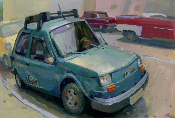 Angela Sung, "Cuba Car," 2021, gouache, 11.5 x 8 in.