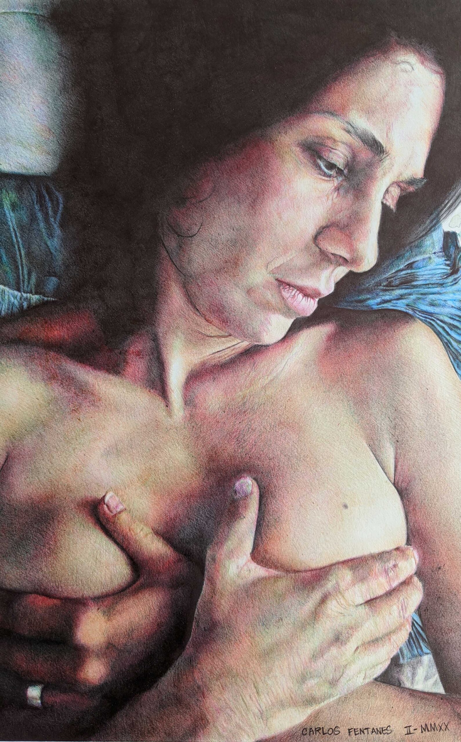 Carlos Fentanes, "Stabat Mater," color ballpoint pens on paper, 17" x 11", 2020