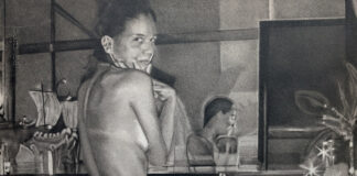 Morning drawing practice - Carlos Fentanes, "The Rokeby Bathroom Through the Looking Glass," Charcoal on Paper, 34" x 26 ½", 2025