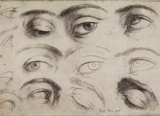 sketches of eyes; José de Ribera, "Studies of Eyes," c. 1622, etching with plate-tone on paper, 5 5/8 x 8 1/2 in., British Museum