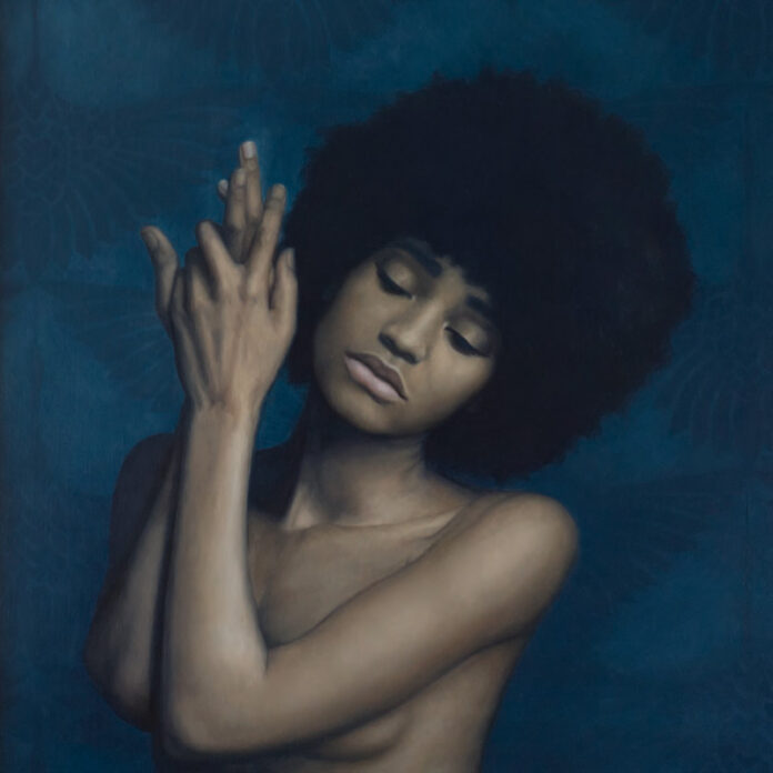 contemporary realism portrait painting - Christina Grace Mastrangelo, "Hope Tends Upwards," 2021, oil on linen over panel, 24 x 24 in., Guild of Boston Artists