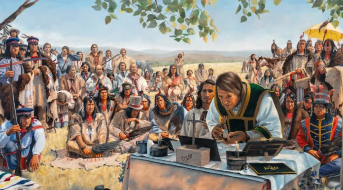 "La Prairie de la Messe" (oil, 31 x 50 in.) by George Capps and Polly Capps Paule