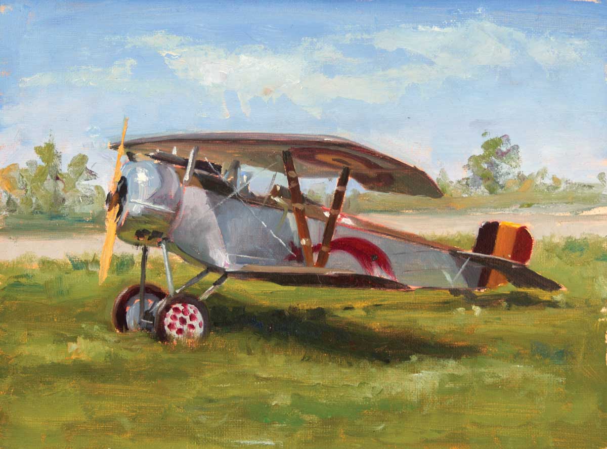 painting airplanes - Russell Smith, "Nieuport 17," 2019, oil, 9 x 12 in., Collection of the artist, Plein air