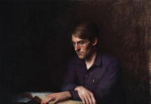 Contemporary realism art - DUSTIN ADAMSON (b. 1987), Ruminations, 2018, oil on linen, 36 x 40 in., collection of the artist