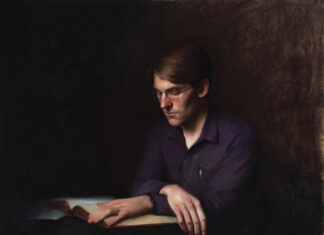 Dustin Adamson and the Artist as a Human Filter Contemporary realism art - DUSTIN ADAMSON (b. 1987), Ruminations, 2018, oil on linen, 36 x 40 in., collection of the artist