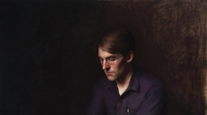 Contemporary realism art - DUSTIN ADAMSON (b. 1987), Ruminations, 2018, oil on linen, 36 x 40 in., collection of the artist