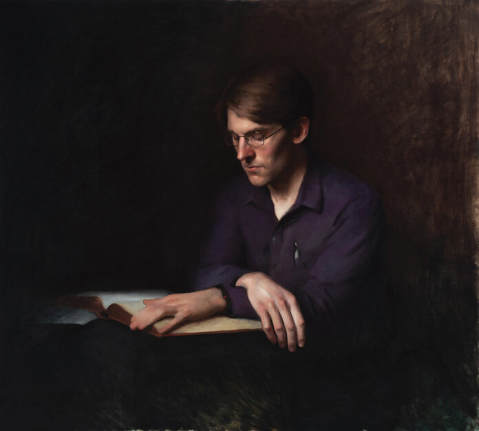 Contemporary realism art - DUSTIN ADAMSON (b. 1987), Ruminations, 2018, oil on linen, 36 x 40 in., collection of the artist
