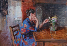 10 Table Scenes and Settings AMY FLORENCE (b. 1989), "Self-Portrait with Flowers," 2023, oil on canvas, 35 1/2 x 43 1/3 in., available through the artist