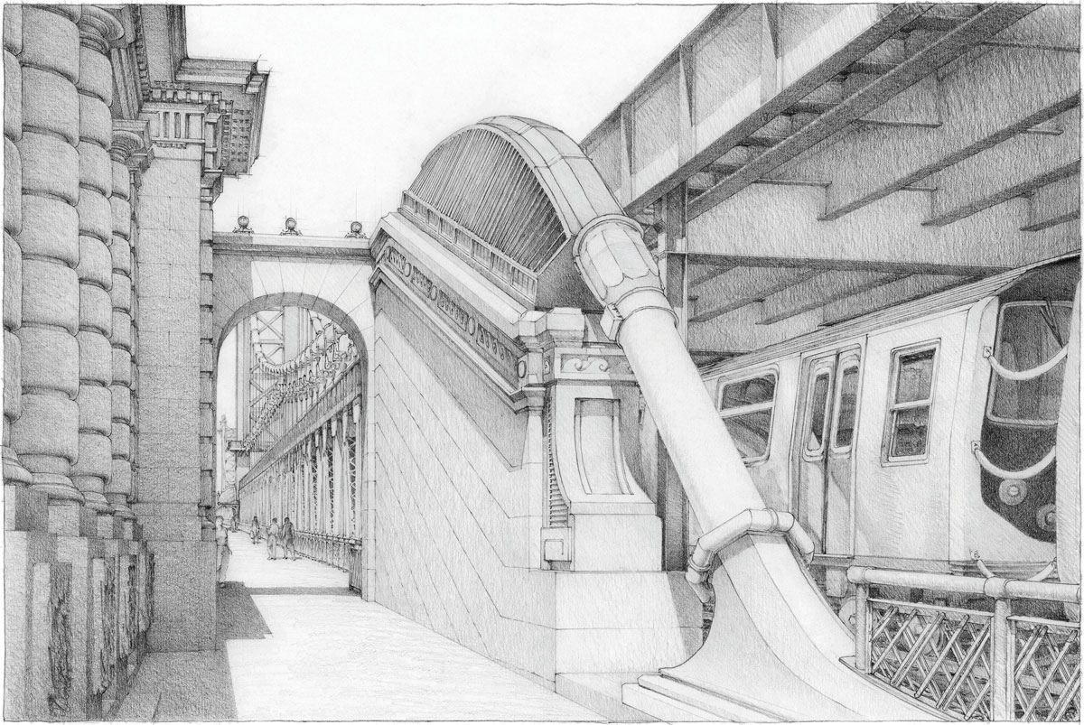 15. ERNEST BURDEN III (b. 1963), "Transit," 2019, graphite on paper, 12 x 18 in., available through the artist