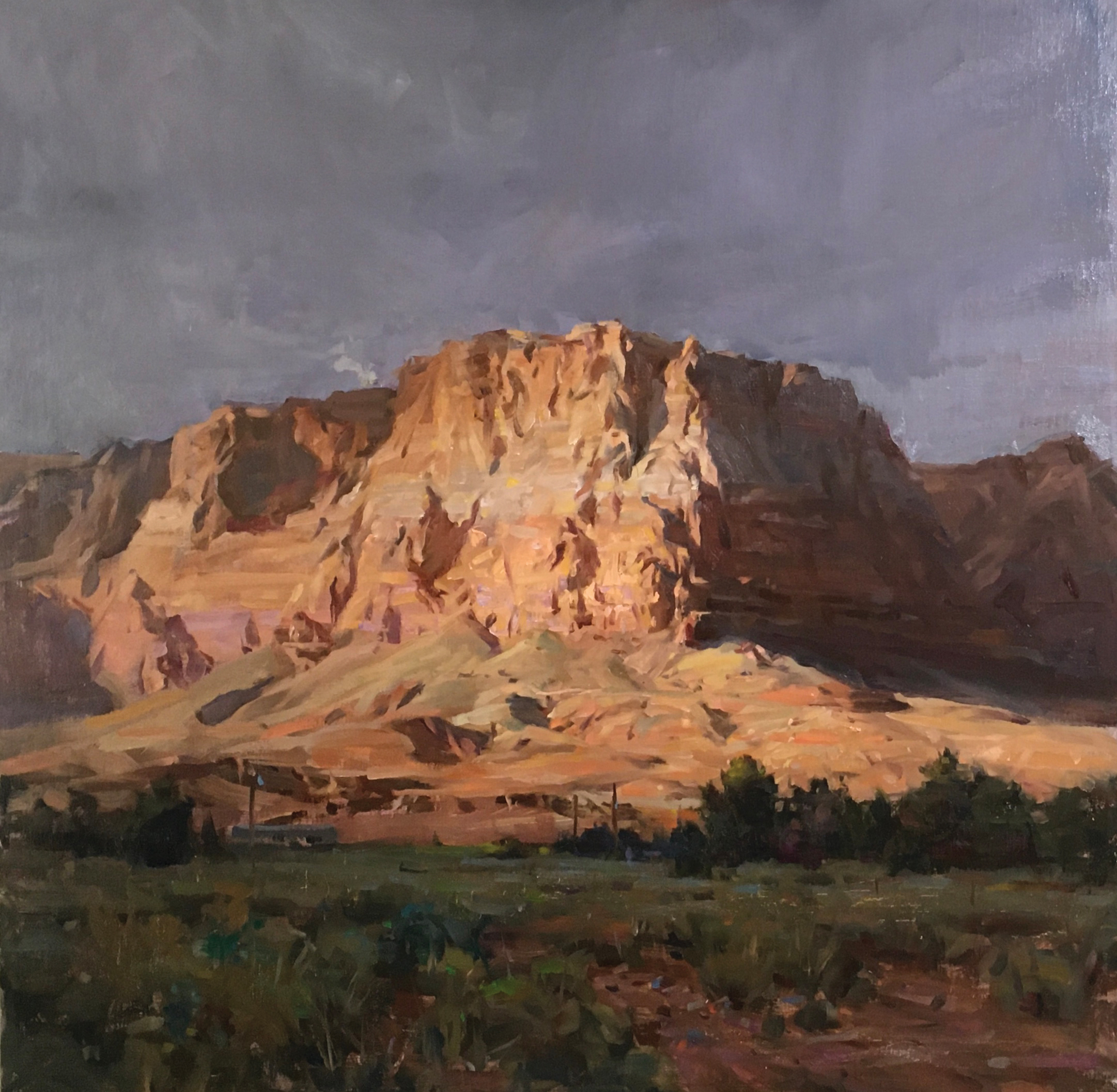 Contemporary realism - Kyle Ma, "Evening Storms at Vermillion Cliffs," 2021, oil on panel, 34 x 34 in.