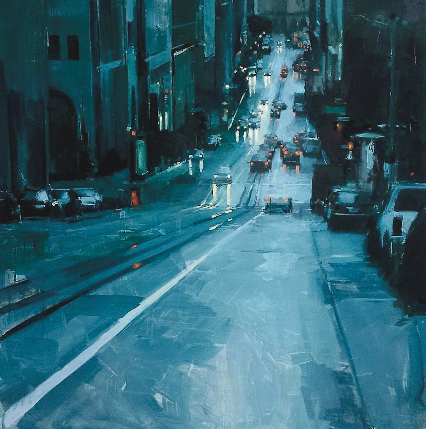 3. JAMES KRONER (b. 1978), "Leaving (San Francisco)," 2021, oil on panel, 48 x 48 in., private collection