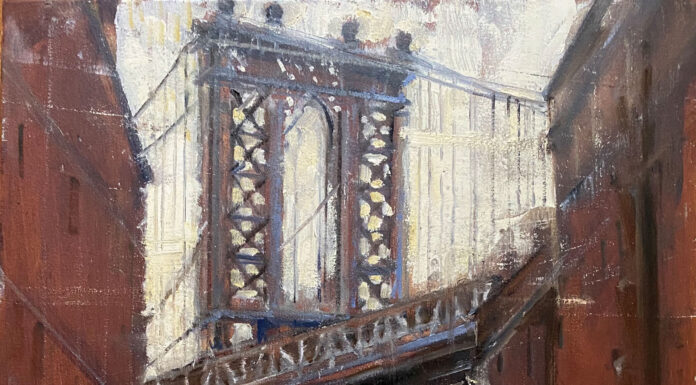 12. JILL BASHAM (b. 1965), "In the Shadows of Greatness," 2024, oil on linen, 30 x 24 in., Trippe Gallery (Easton, Maryland)